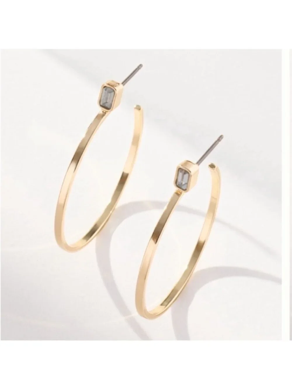 New! Anthropologie Gold Bevel Crystal Hoop Earrings NWT
